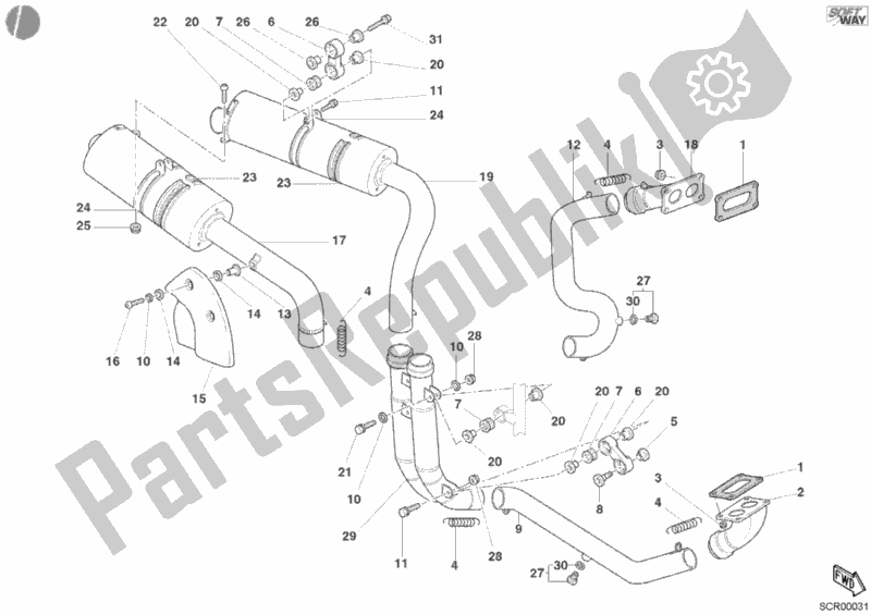 All parts for the Exhaust System of the Ducati Superbike 998 Matrix Single-seat 2004